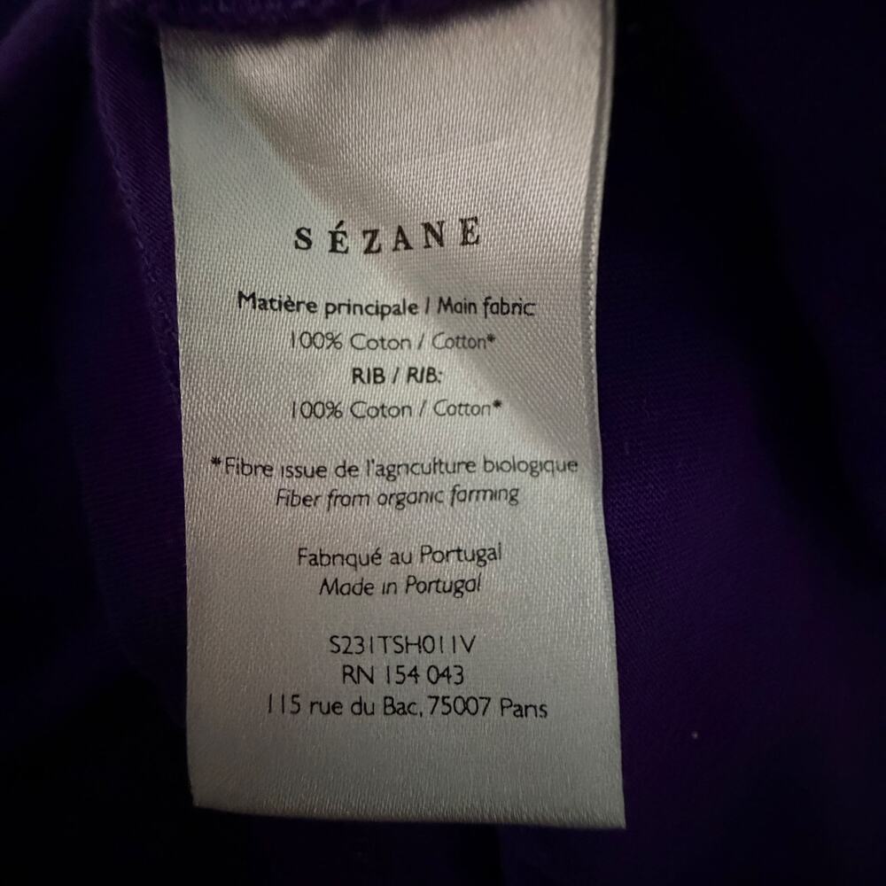 Sézane Purple Organic Cotton Crewneck T-Shirt XS Short Sleeve France - Picture 5 of 5